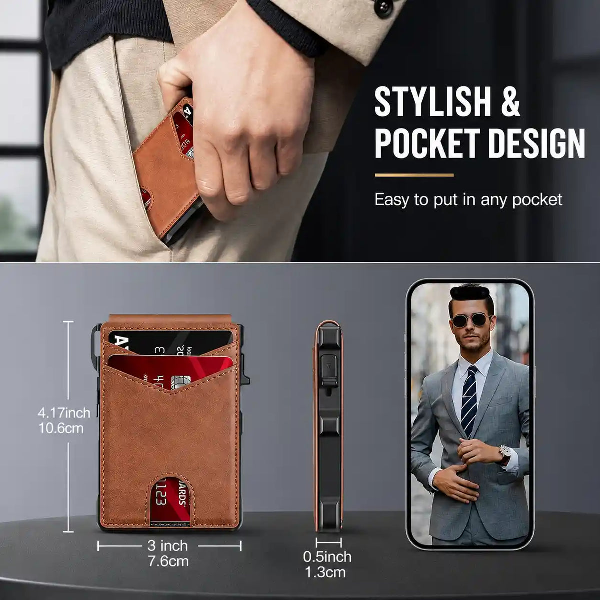 Ultra-Slim RFID Blocking Wallet with Instant Pop-Up Card Access