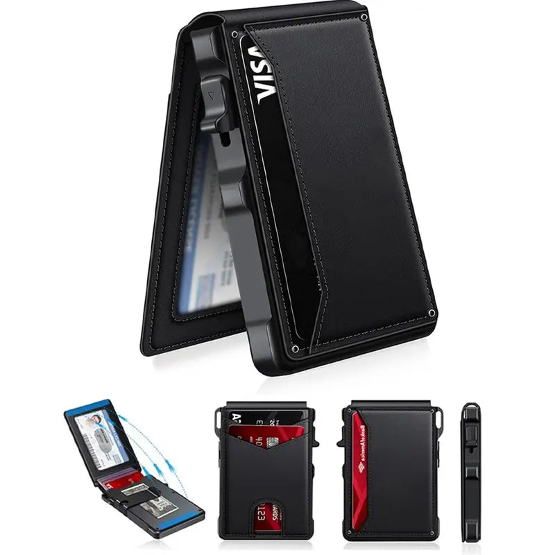Ultra-Slim RFID Blocking Wallet with Instant Pop-Up Card Access